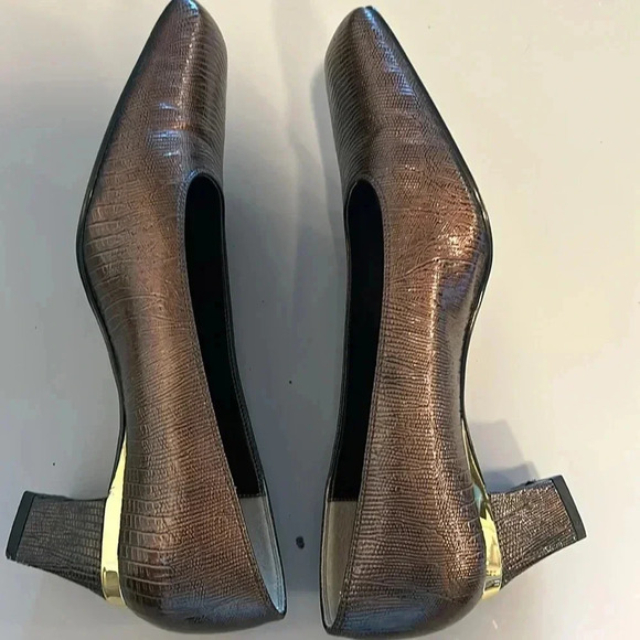 J RENEE BRONZE LIZARD PRINT WITH GOLD ACCENT SQUARE TOE OFFICE CHIC SIZE 7.5 W - Picture 4 of 5
